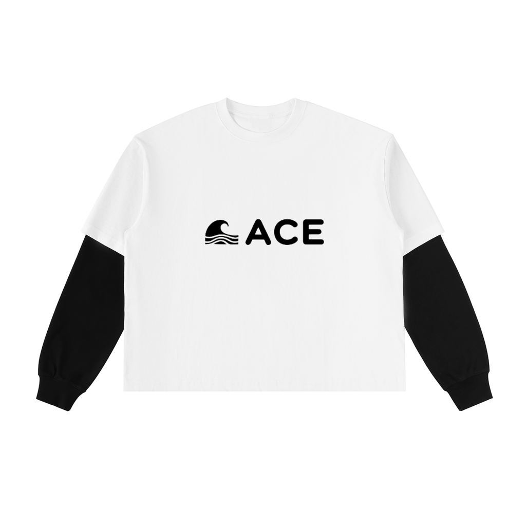 Layered Contrast Sleeve Cotton T-Shirt - ACE