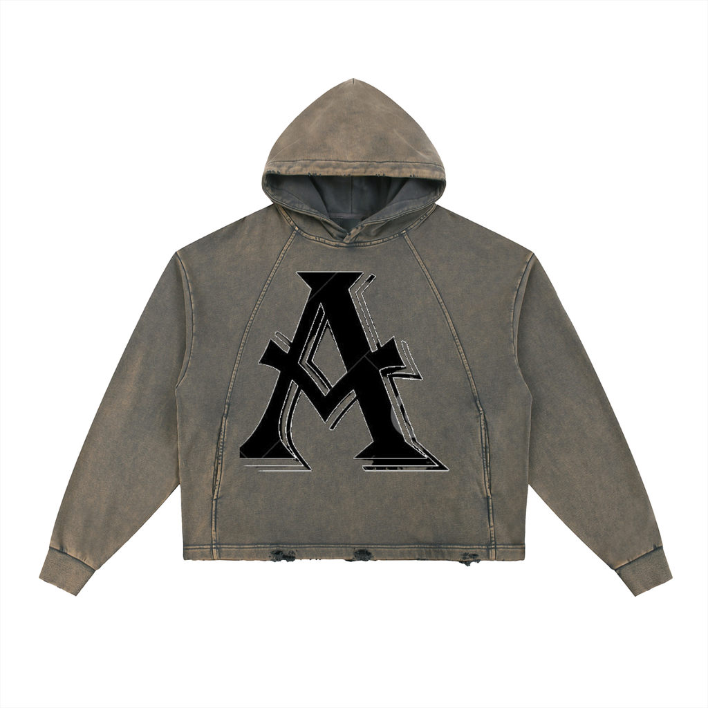 Vintage Washed Frayed-Hem Hoodie - ACE