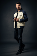 Men Contrast Raglan Sleeve Baseball Jacket - ACE