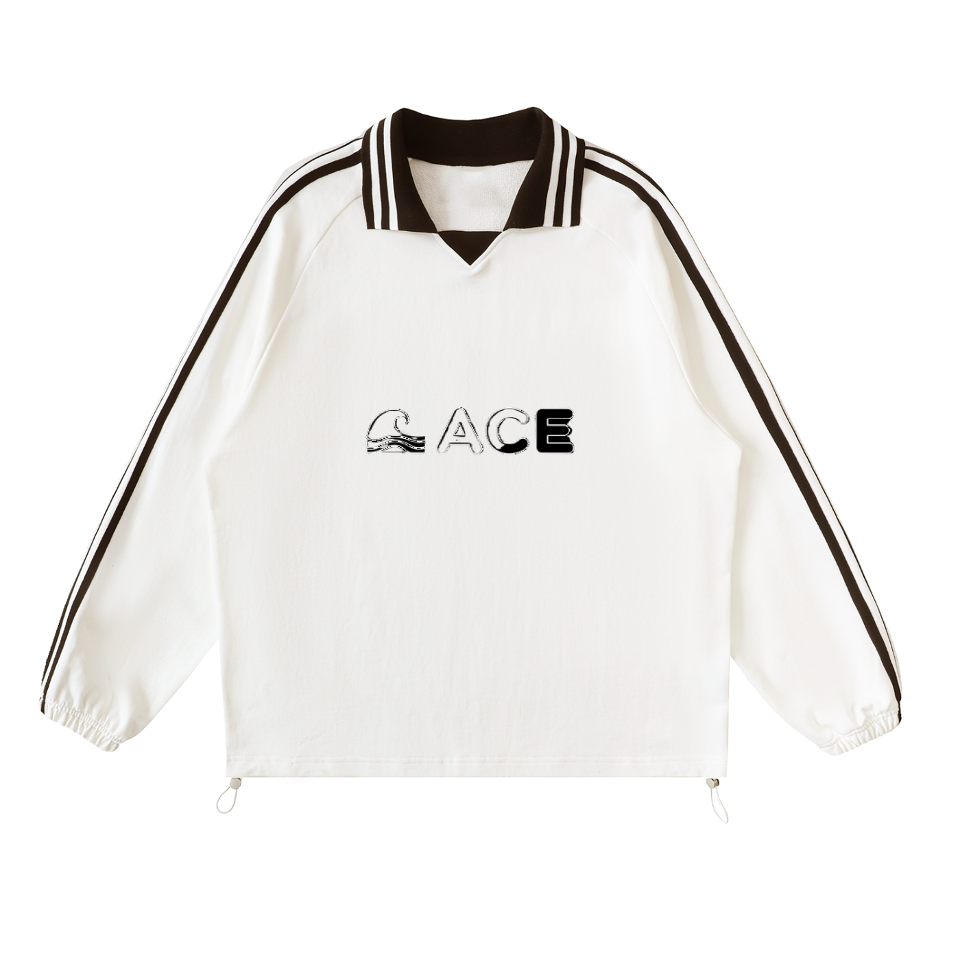 Contrast Striped Lapel Collar Sweatshirt - ACE