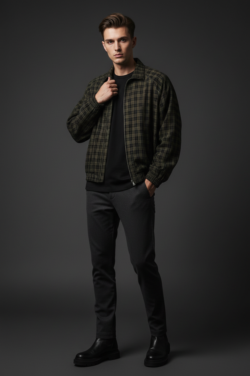 Men Plaid Full-Zip Track Jacket