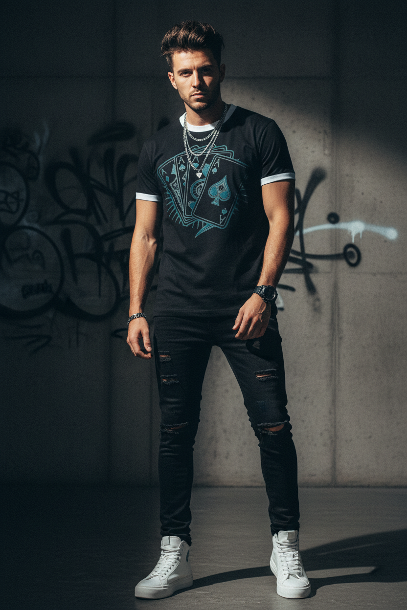 Men Contrast Edge Ribbed T-Shirt - ACE