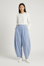 Women Vertical Stripe Barrel Pants with Drawstring Detail - ACE
