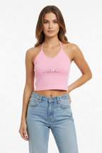 Women's Color Block Halter Crop Tank Top - ACE