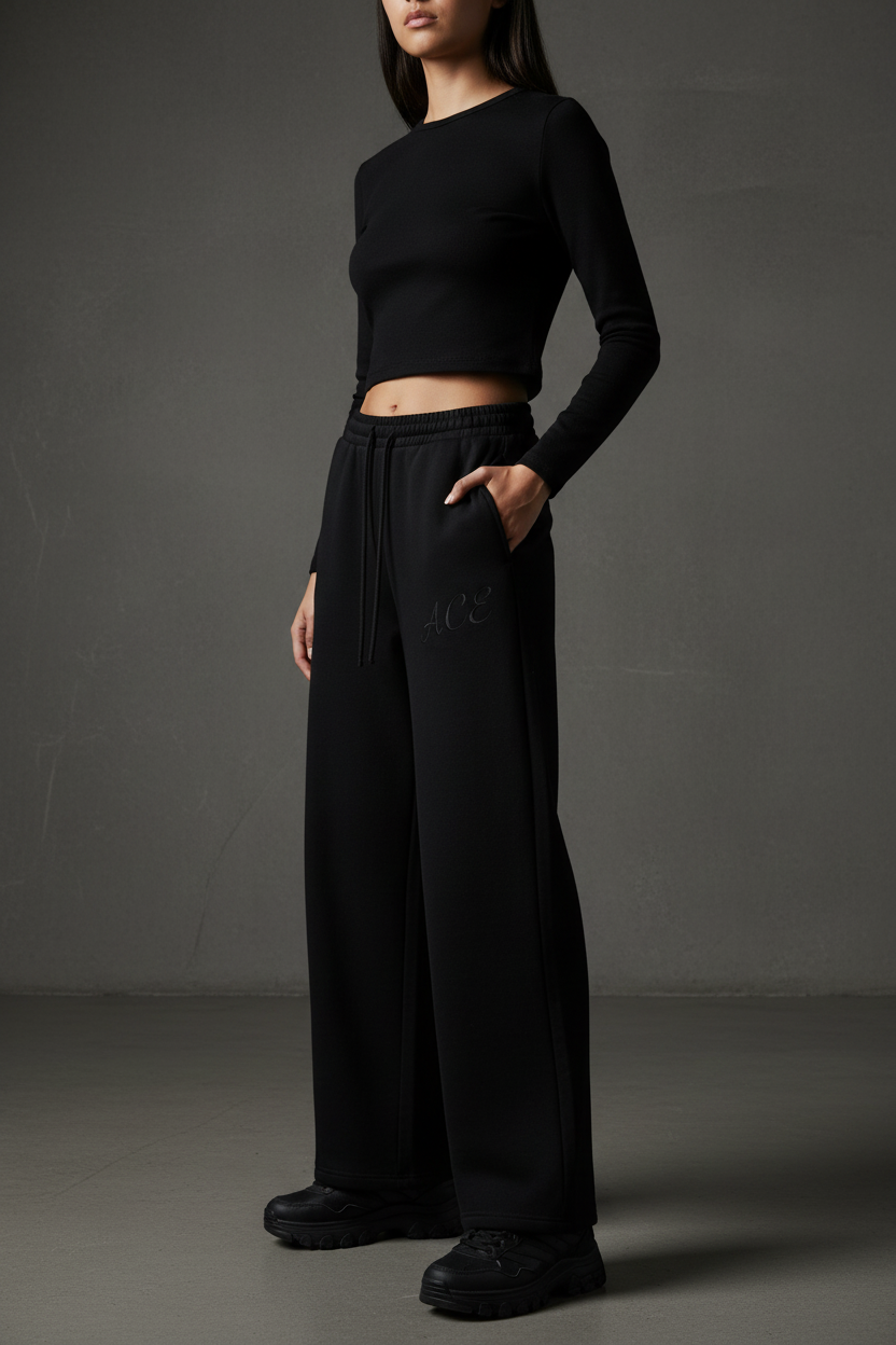 Women Fleece Sweatpants with Drawstring and Straight-Leg Design - ACE