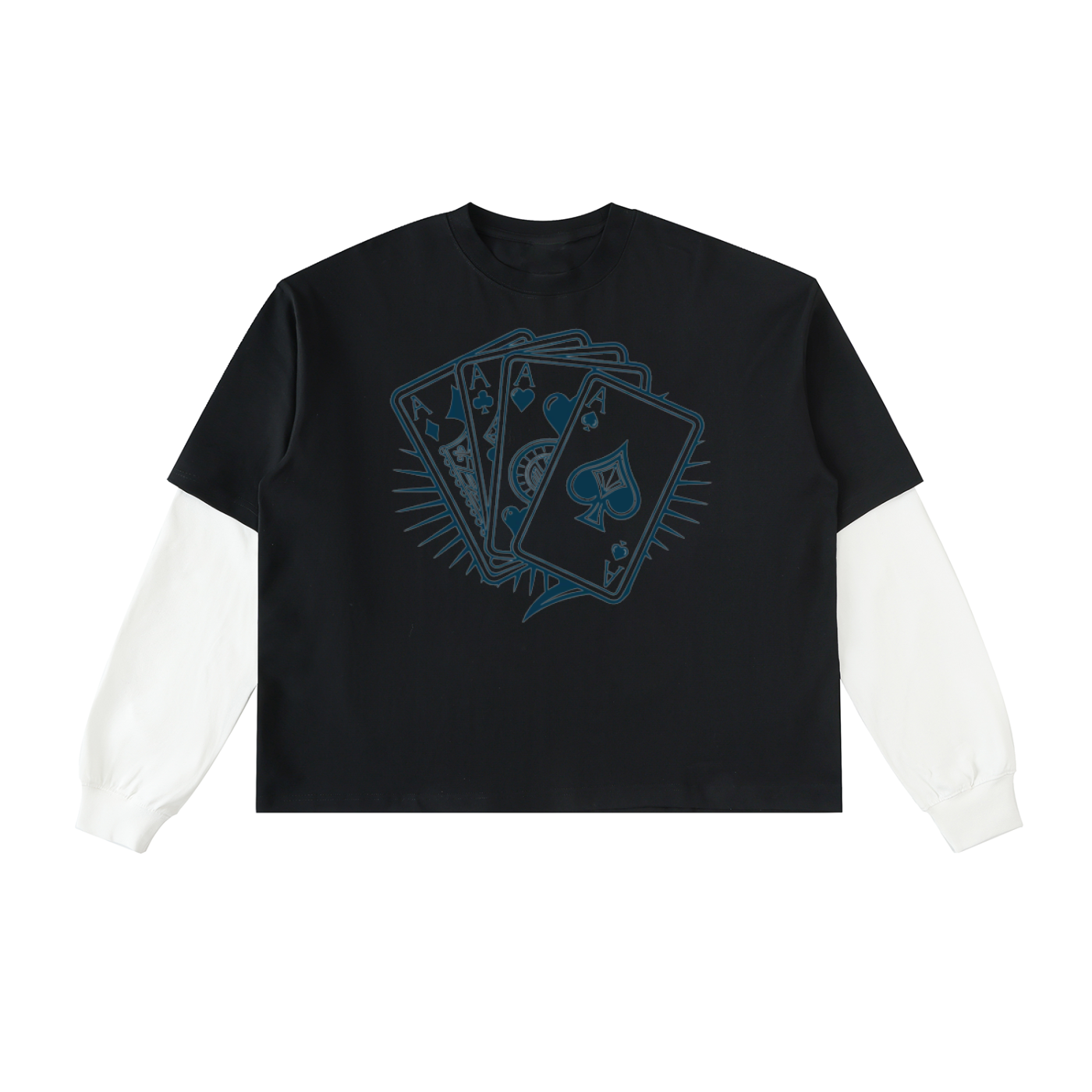 Layered Contrast Sleeve Cotton T-Shirt - ACE