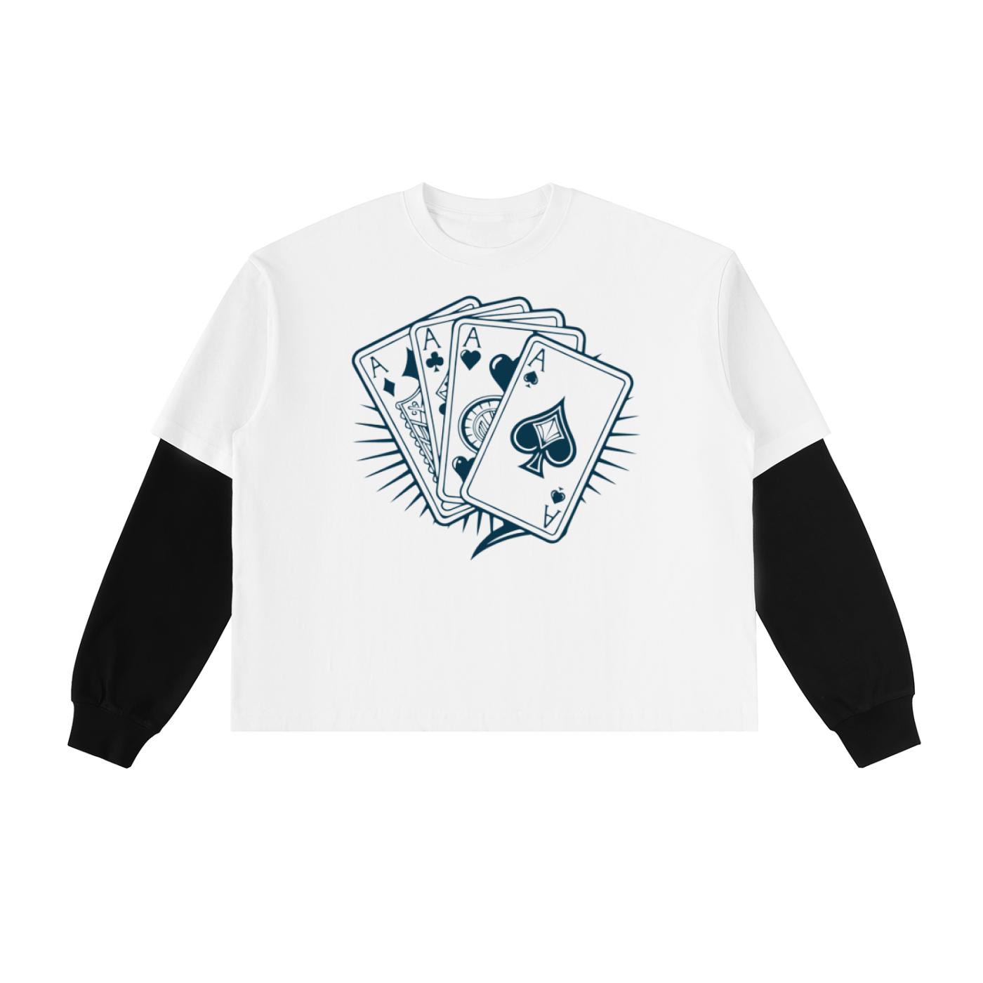 Layered Contrast Sleeve Cotton T-Shirt - ACE