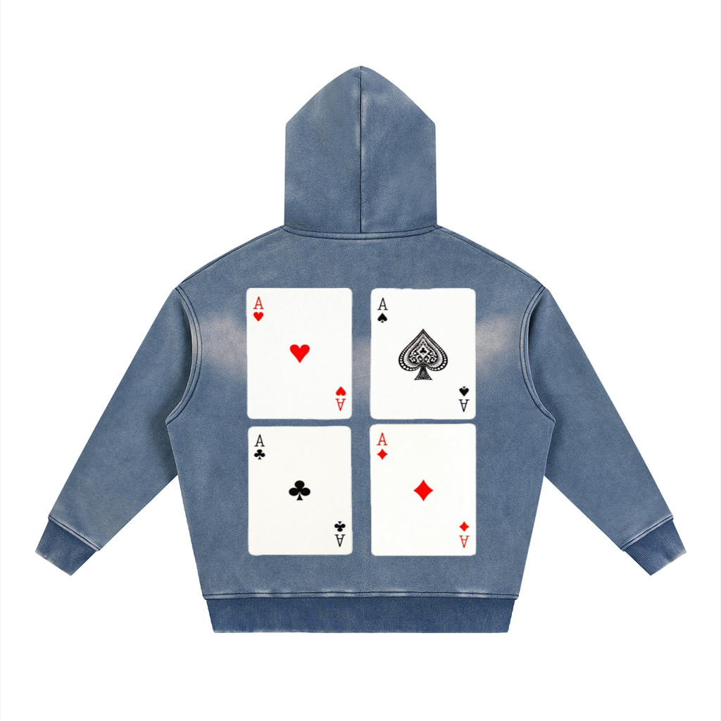 Men Sunfade Fleece Hoodie - Two-way Zipper Boxy Design - ACE