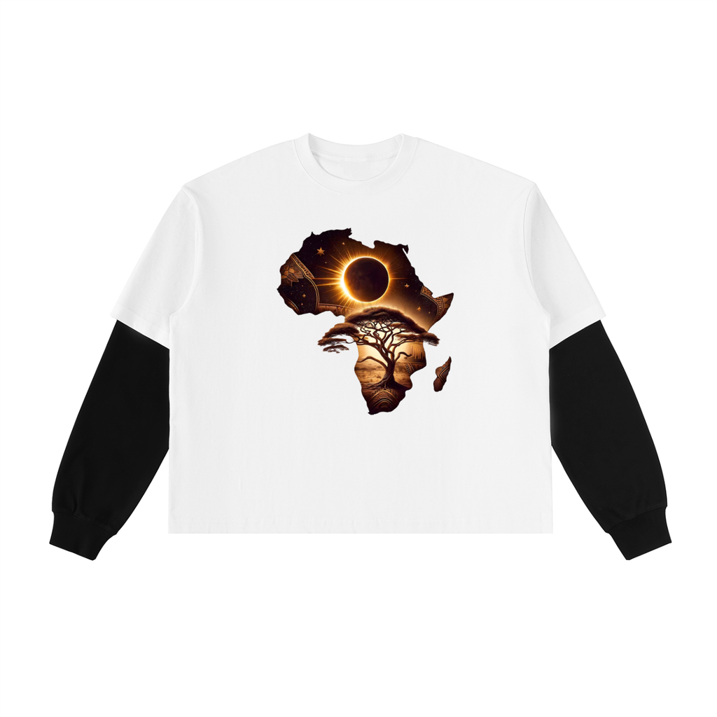 Layered Contrast Sleeve Cotton T-Shirt - ACE