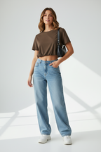 Women Crop Bubble Hem T-Shirt - ACE