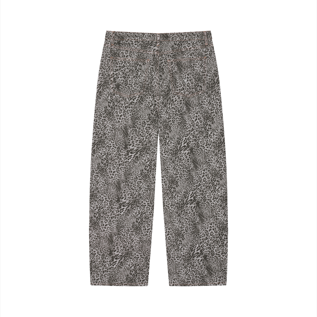 Unisex Vintage Wash Leopard Wide Leg Jeans - ACE
