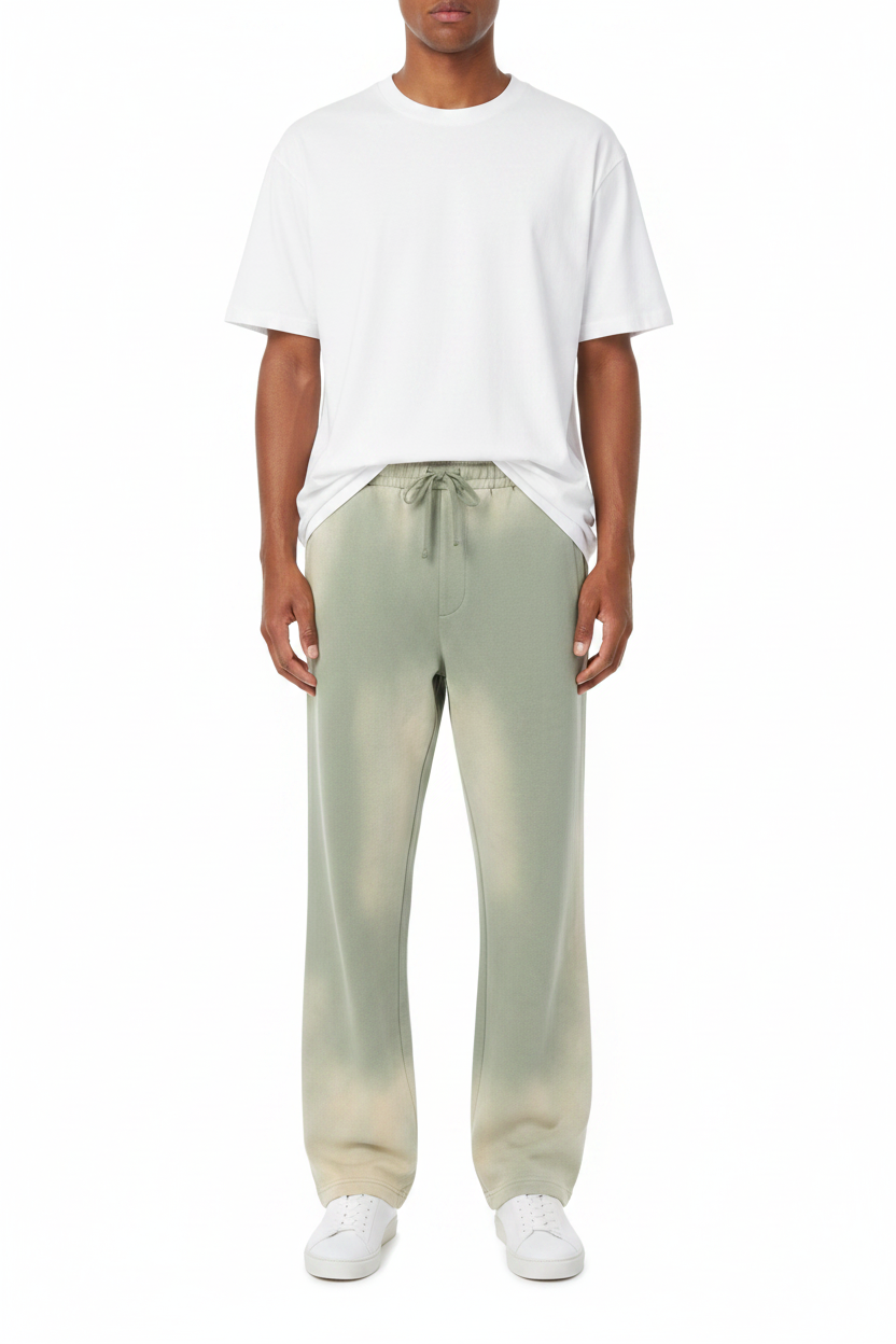 Men Sun Fade Sweatpants with Raw Edge and Straight-Leg Design - ACE