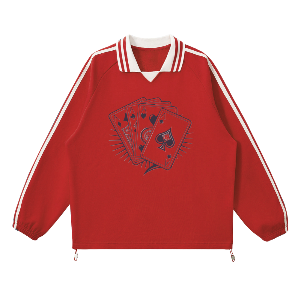 Contrast Striped Lapel Collar Sweatshirt - ACE
