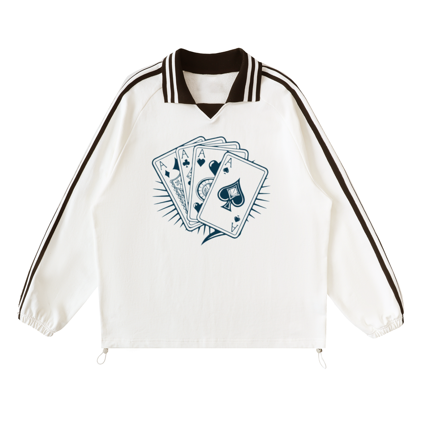 Contrast Striped Lapel Collar Sweatshirt - ACE