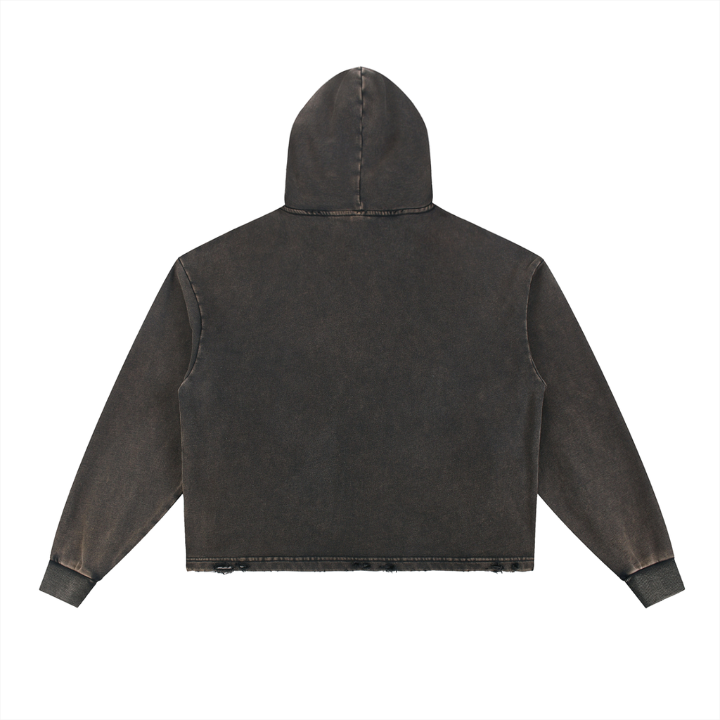 Vintage Washed Frayed-Hem Hoodie - ACE
