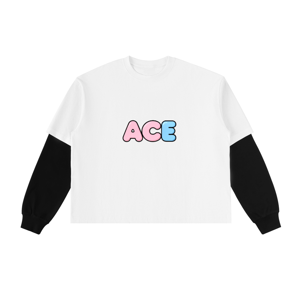 Layered Contrast Sleeve Cotton T-Shirt - ACE