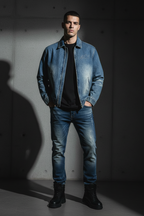 Men Vintage Wash Zip Up Denim Jacket