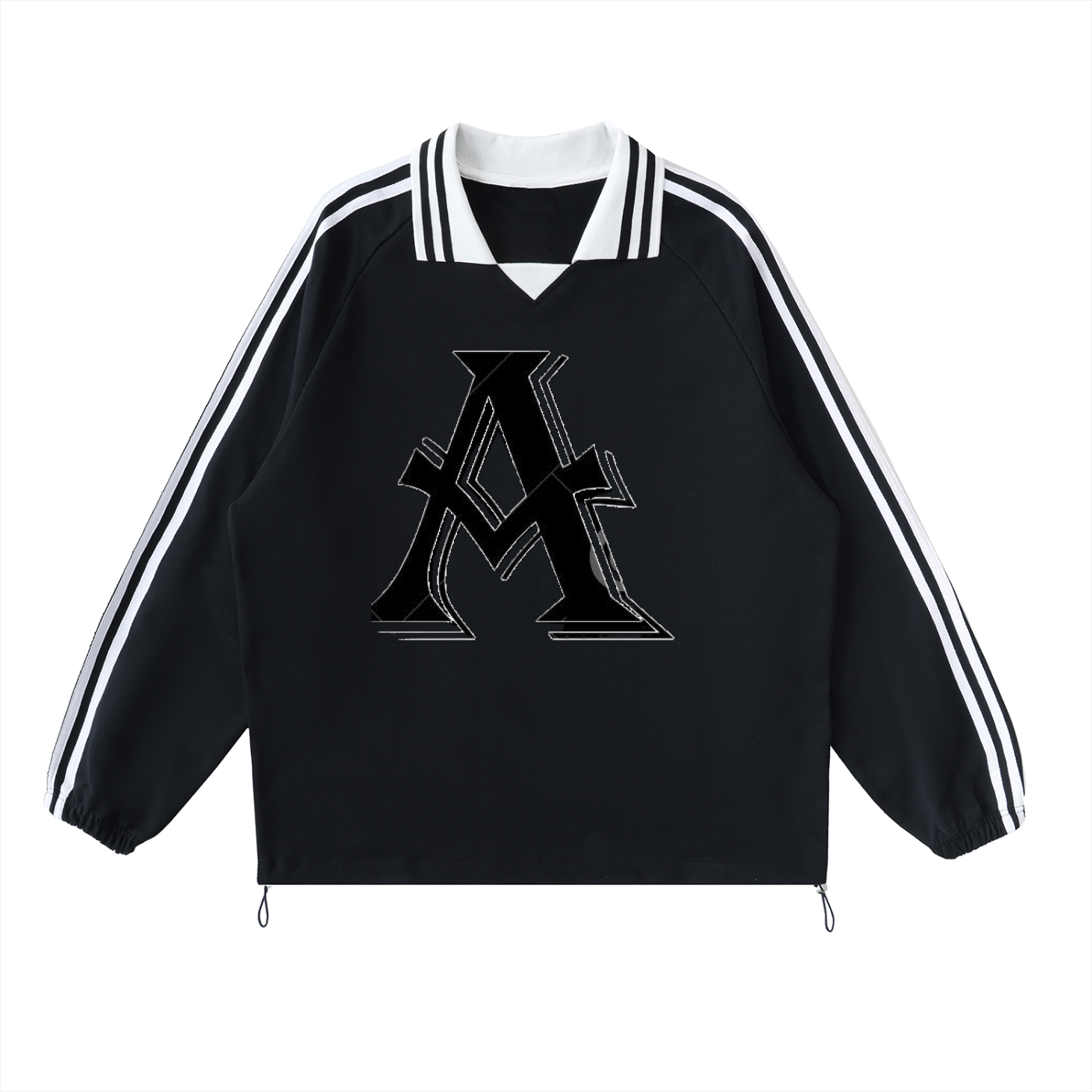 Contrast Striped Lapel Collar Sweatshirt - ACE
