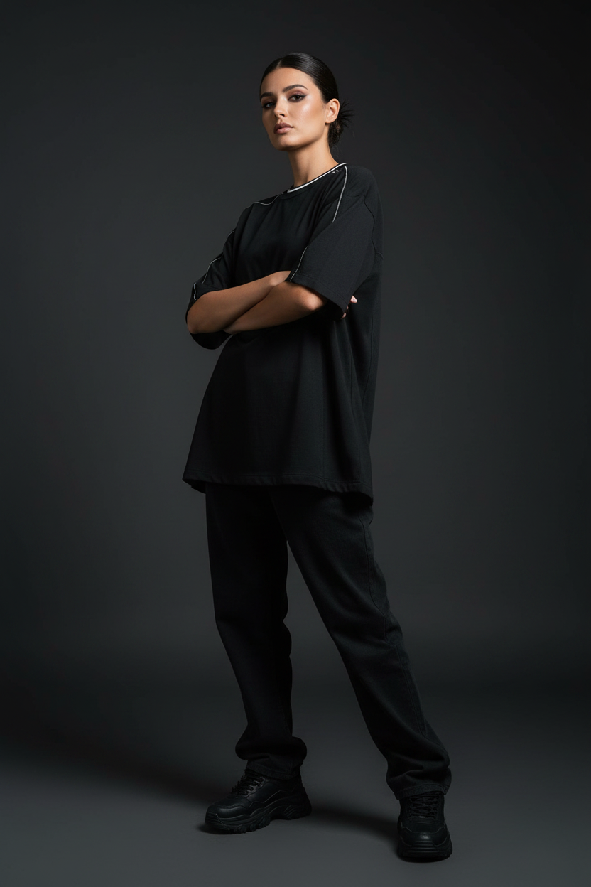 Women Oversized Contrast Tape T-Shirt - ACE