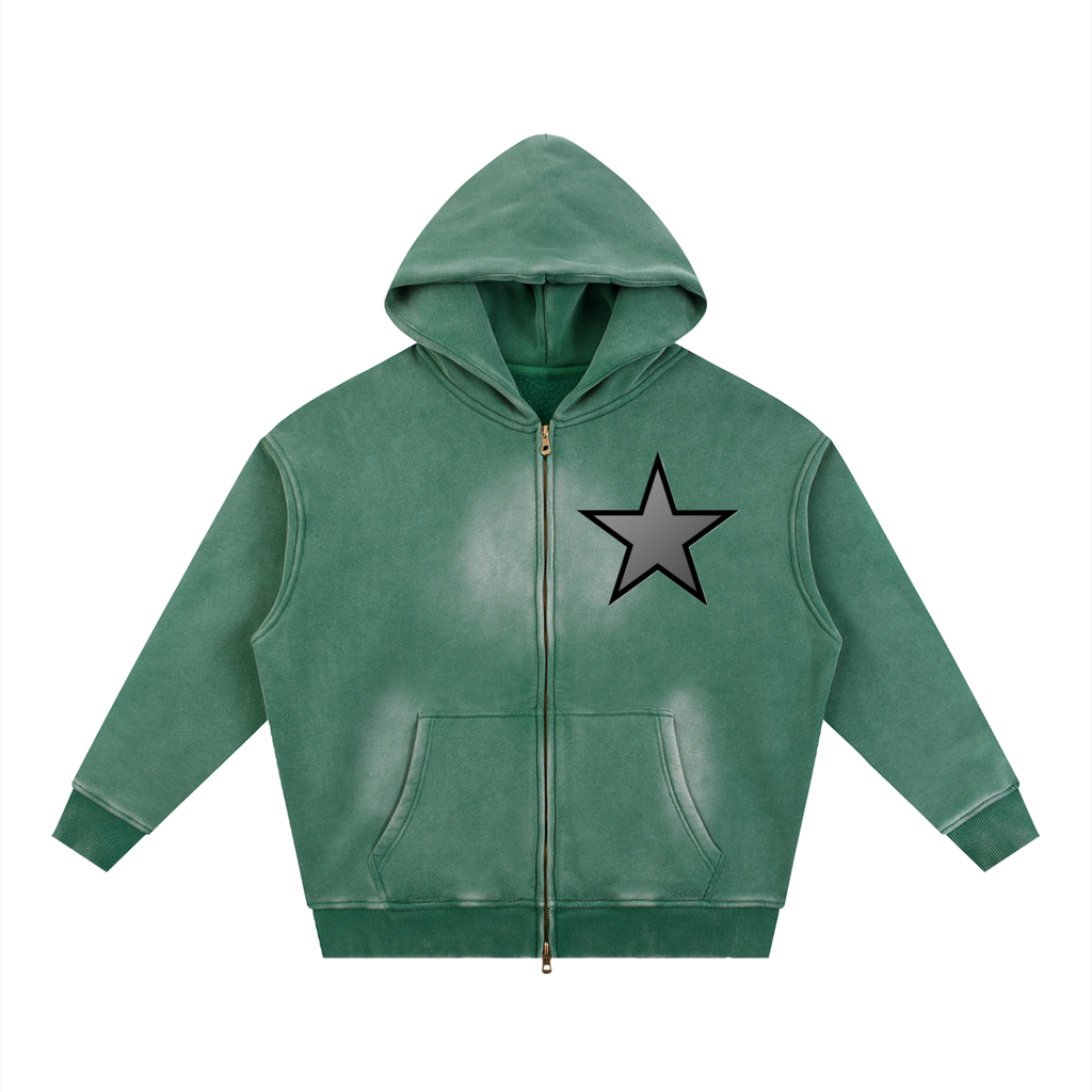Men Sunfade Fleece Hoodie - Two-way Zipper Boxy Design - ACE