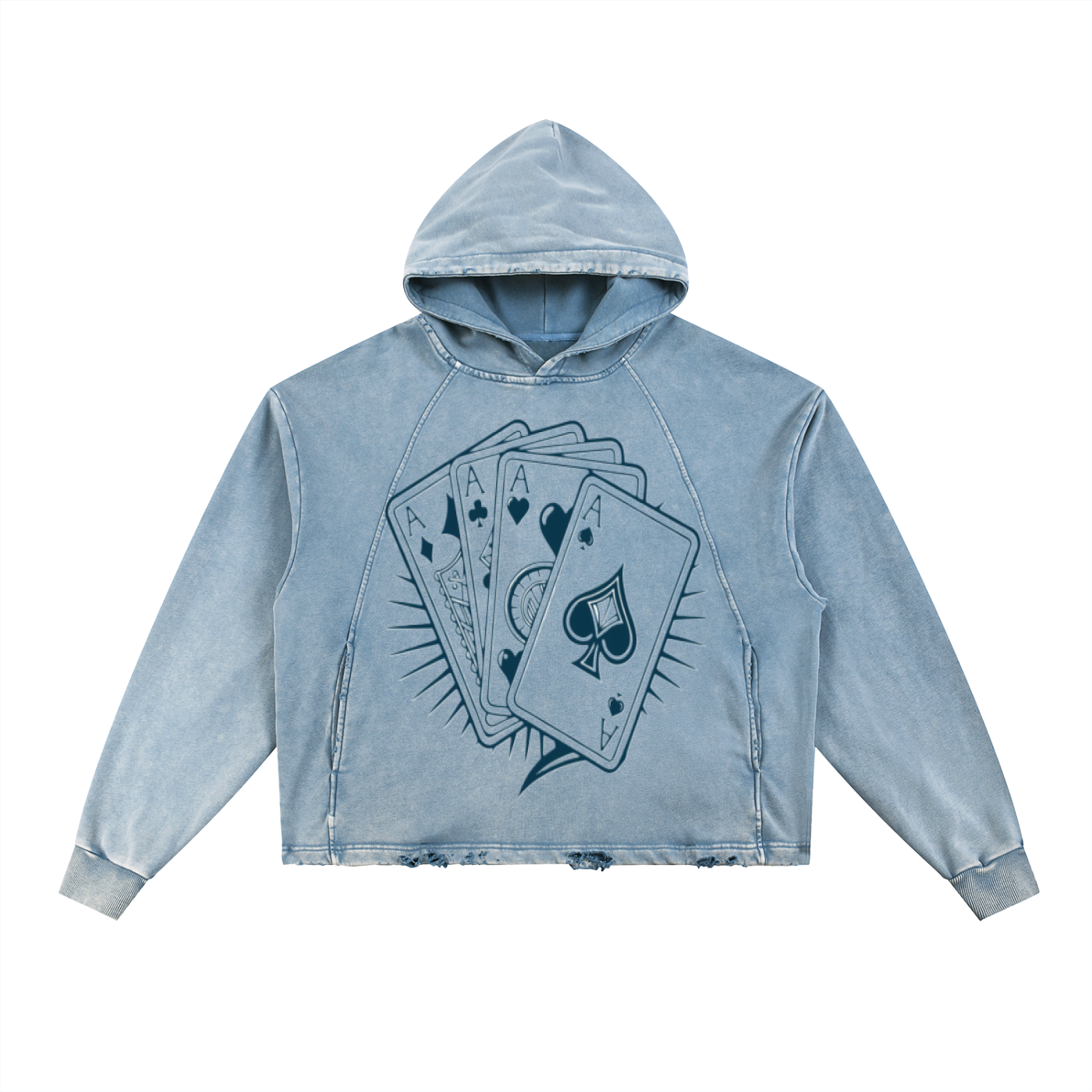 Vintage Washed Frayed-Hem Hoodie - ACE