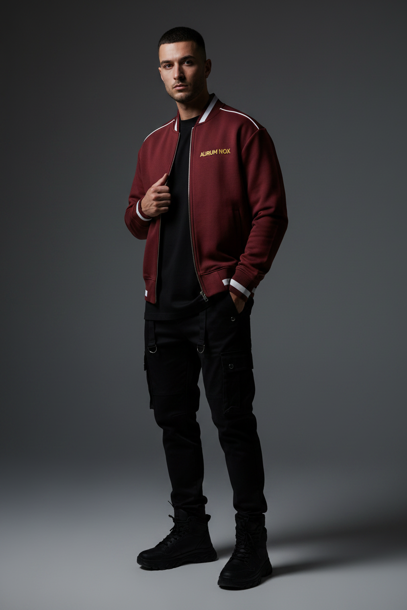 Men Contrast Piping Zip Bomber Jacket