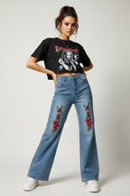 Women's Vintage Wash Wide Leg Jeans - ACE