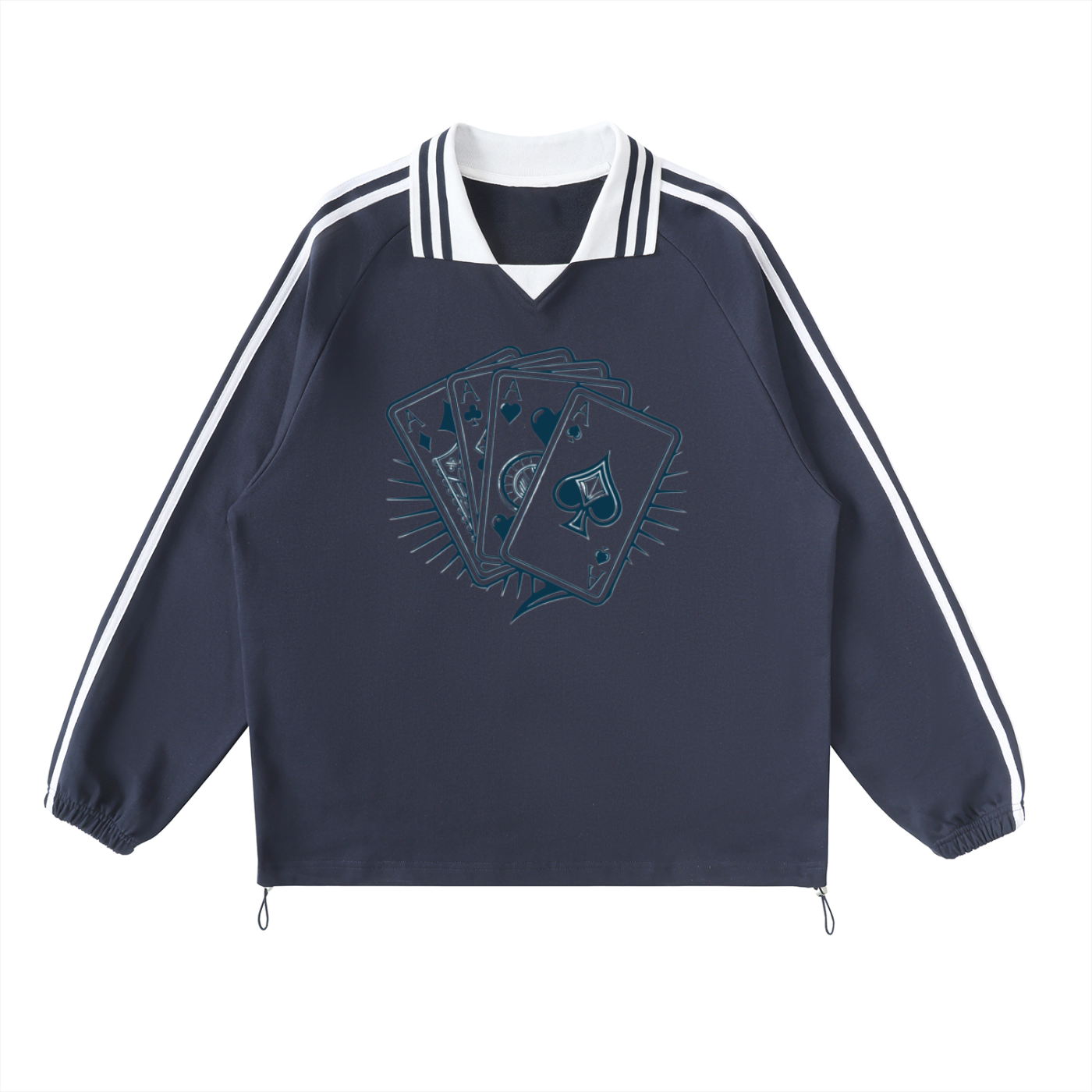 Contrast Striped Lapel Collar Sweatshirt - ACE