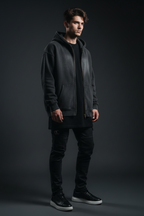 Men Sunfade Fleece Hoodie Two-way Zipper Boxy Design - ACE