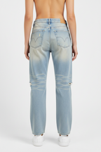 Women Sun Fade Denim Jeans with Raw Hem - ACE