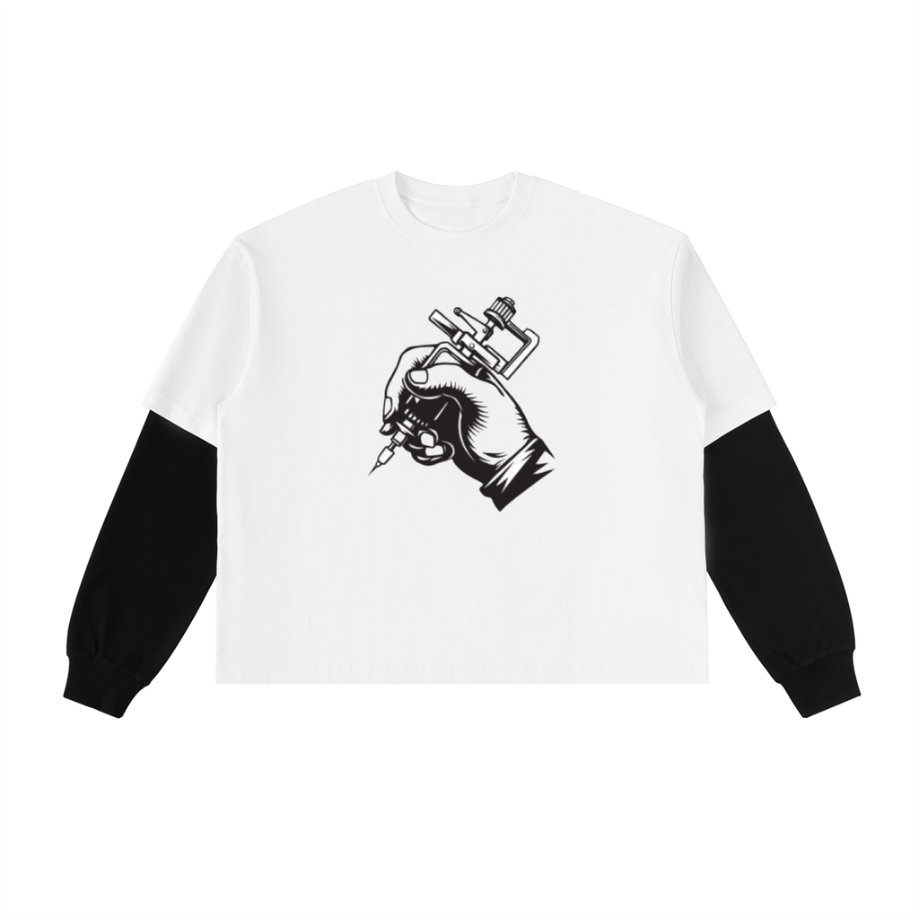 Layered Contrast Sleeve Cotton T-Shirt - ACE