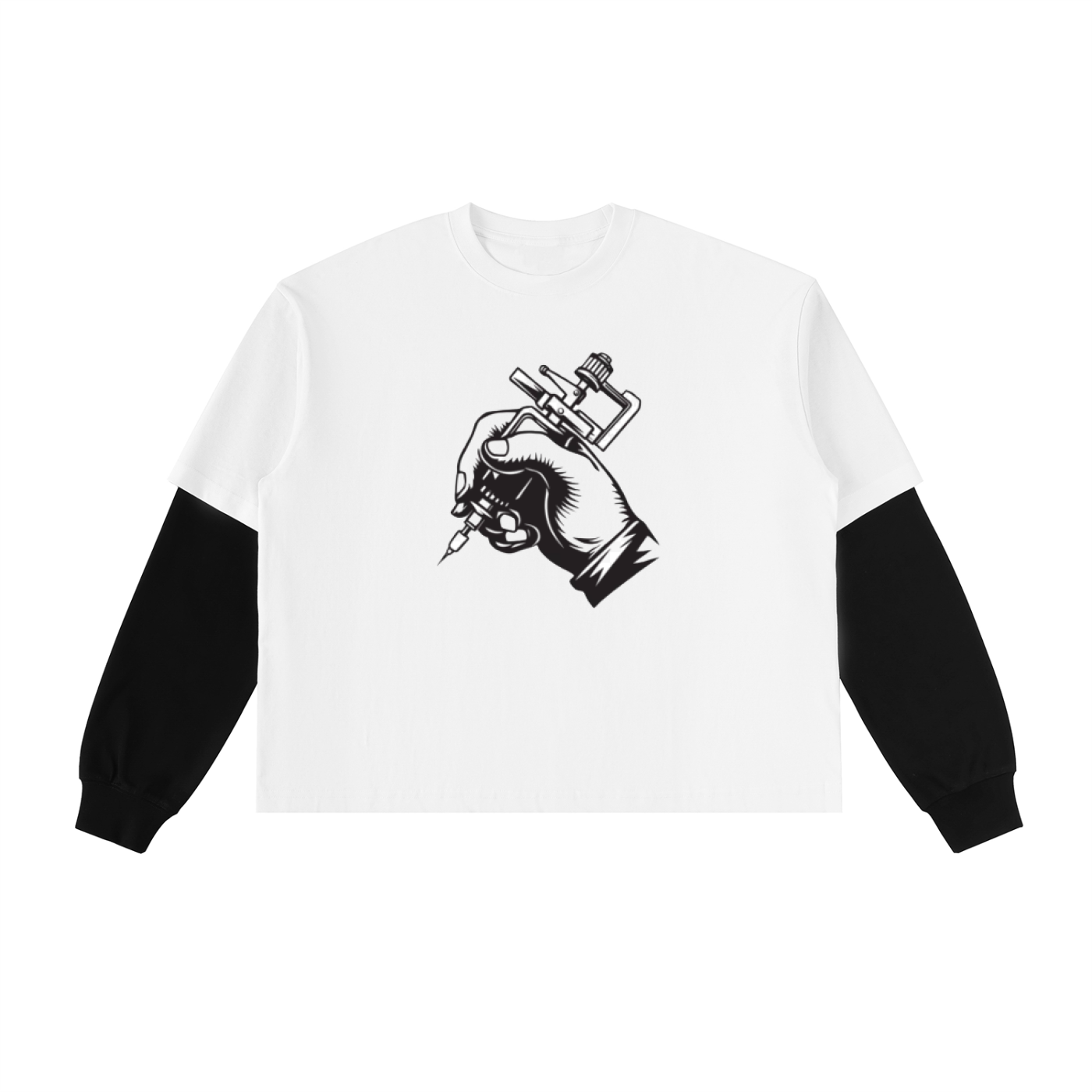 Layered Contrast Sleeve Cotton T-Shirt - ACE