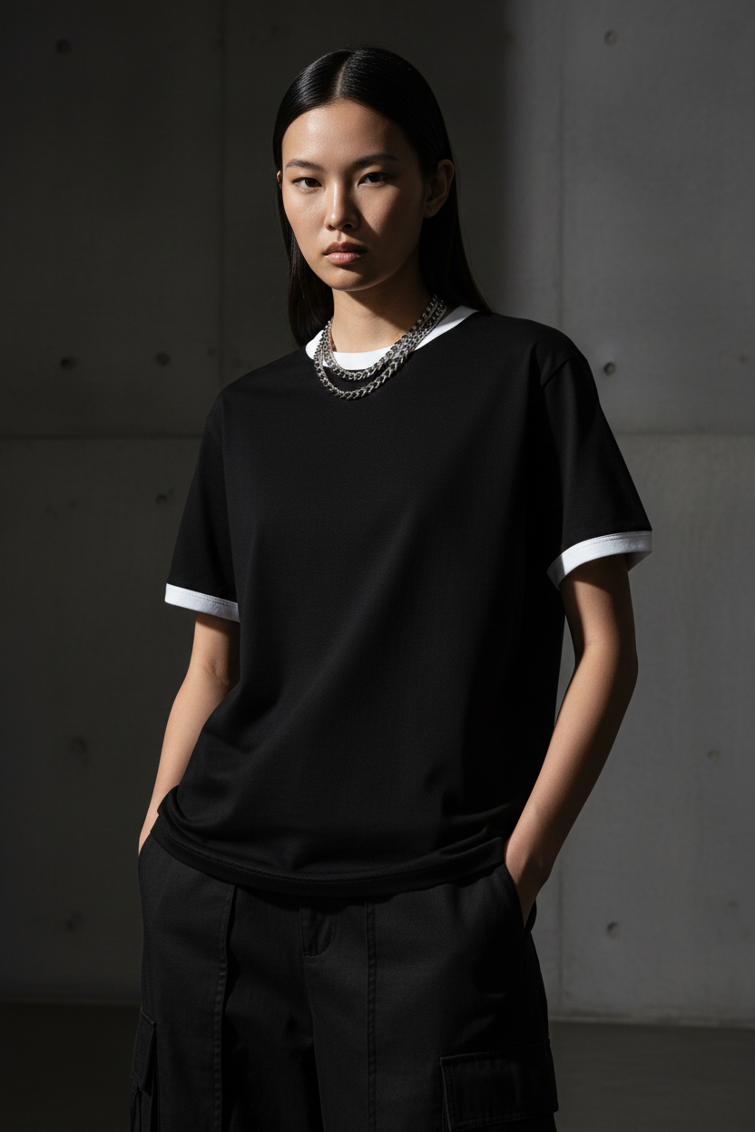 Women Contrast Edge Ribbed T-Shirt - ACE