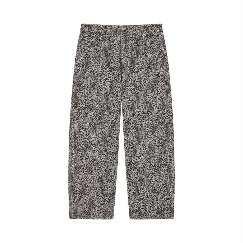 Unisex Vintage Wash Leopard Wide Leg Jeans - ACE