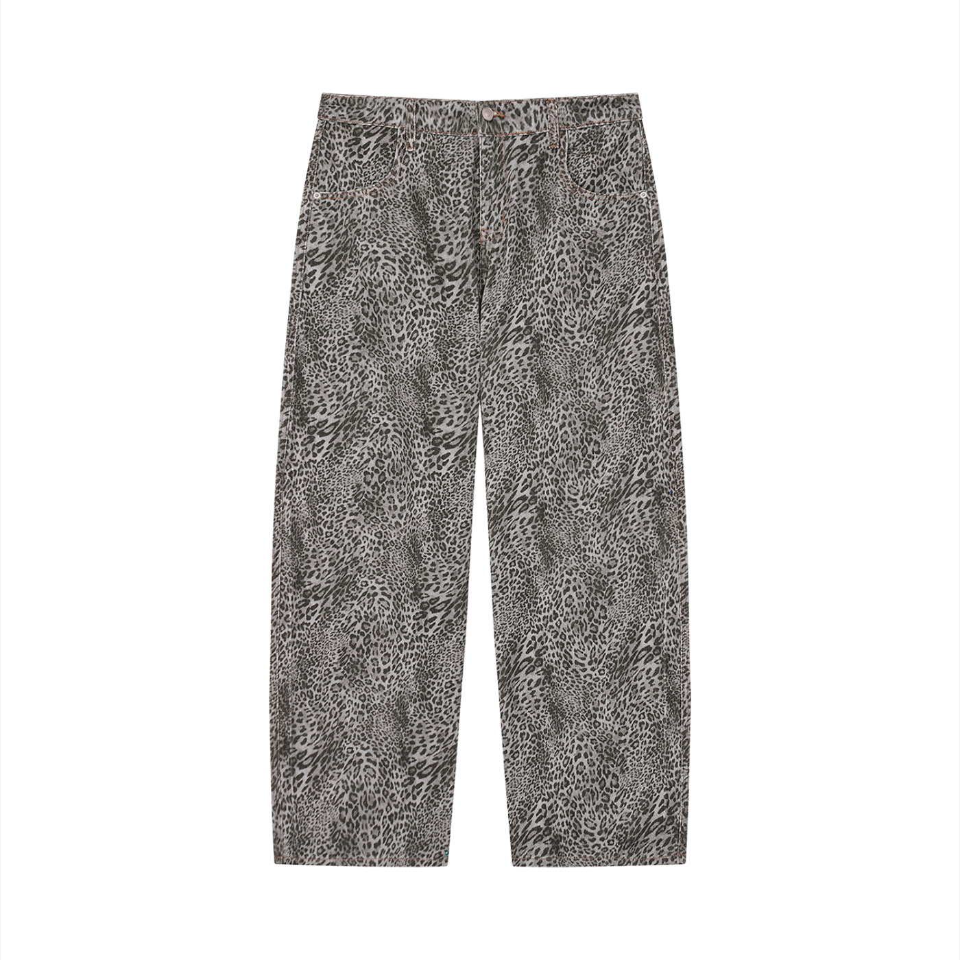 Unisex Vintage Wash Leopard Wide Leg Jeans - ACE