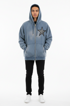 Men Sunfade Fleece Hoodie - Two-way Zipper Boxy Design - ACE
