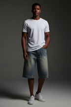 Men Vintage Denim Shorts - Wash Baggy Style - ACE