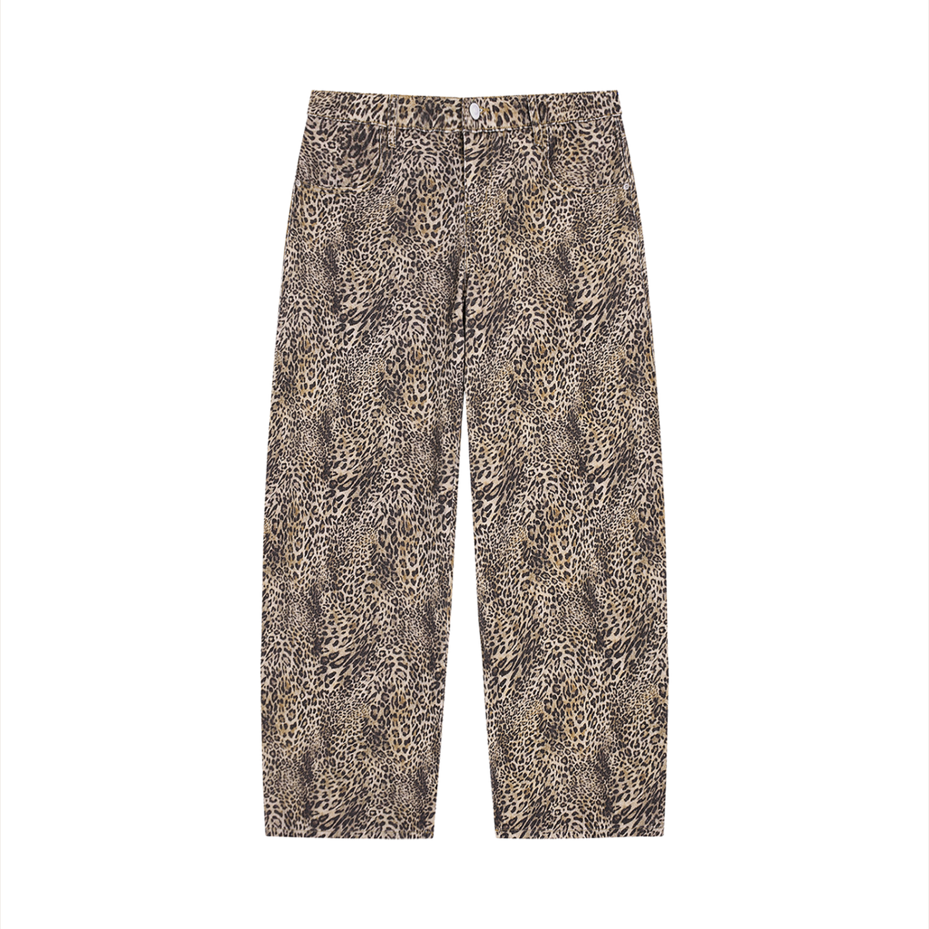 Unisex Vintage Wash Leopard Wide Leg Jeans - ACE
