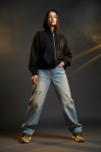 Women Sun Fade Denim Jeans with Raw Hem - ACE