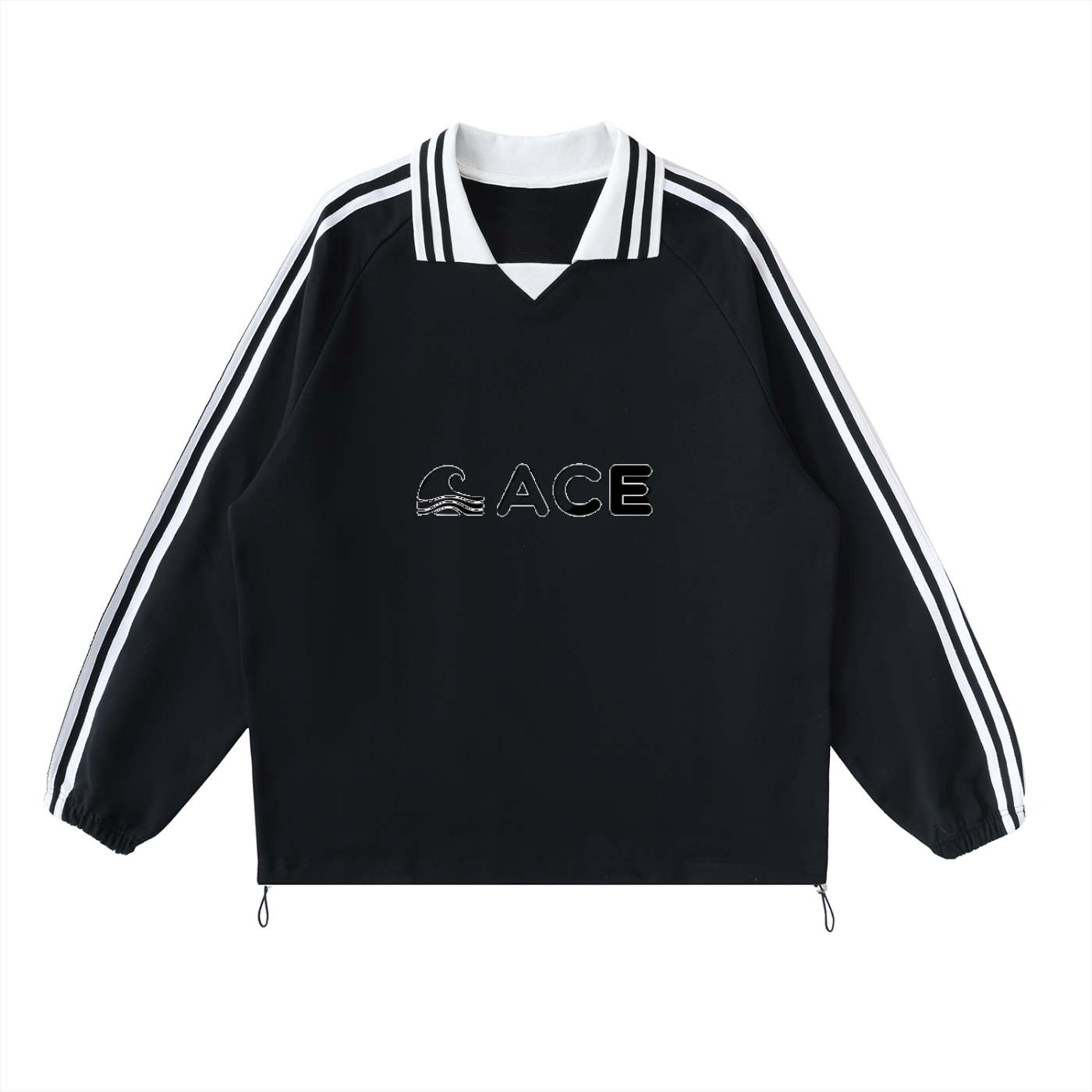 Contrast Striped Lapel Collar Sweatshirt - ACE