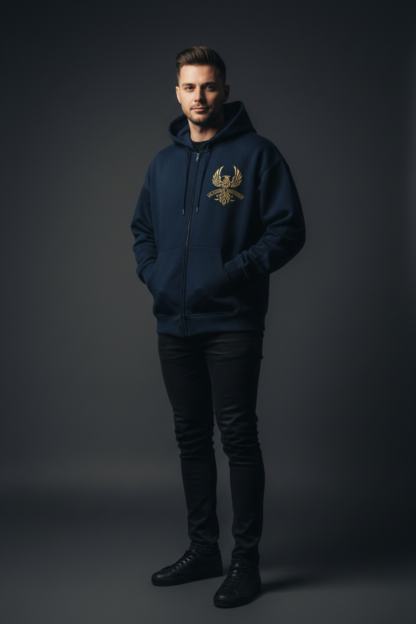Men Loose Solid Full Zip Hoodie