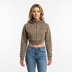 Women Vintage Washed Cropped Fleece Hoodie - ACE