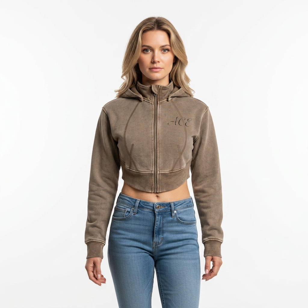Women Vintage Washed Cropped Fleece Hoodie
