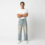 Men Sun Fade Raw Hem Denim Jeans - ACE