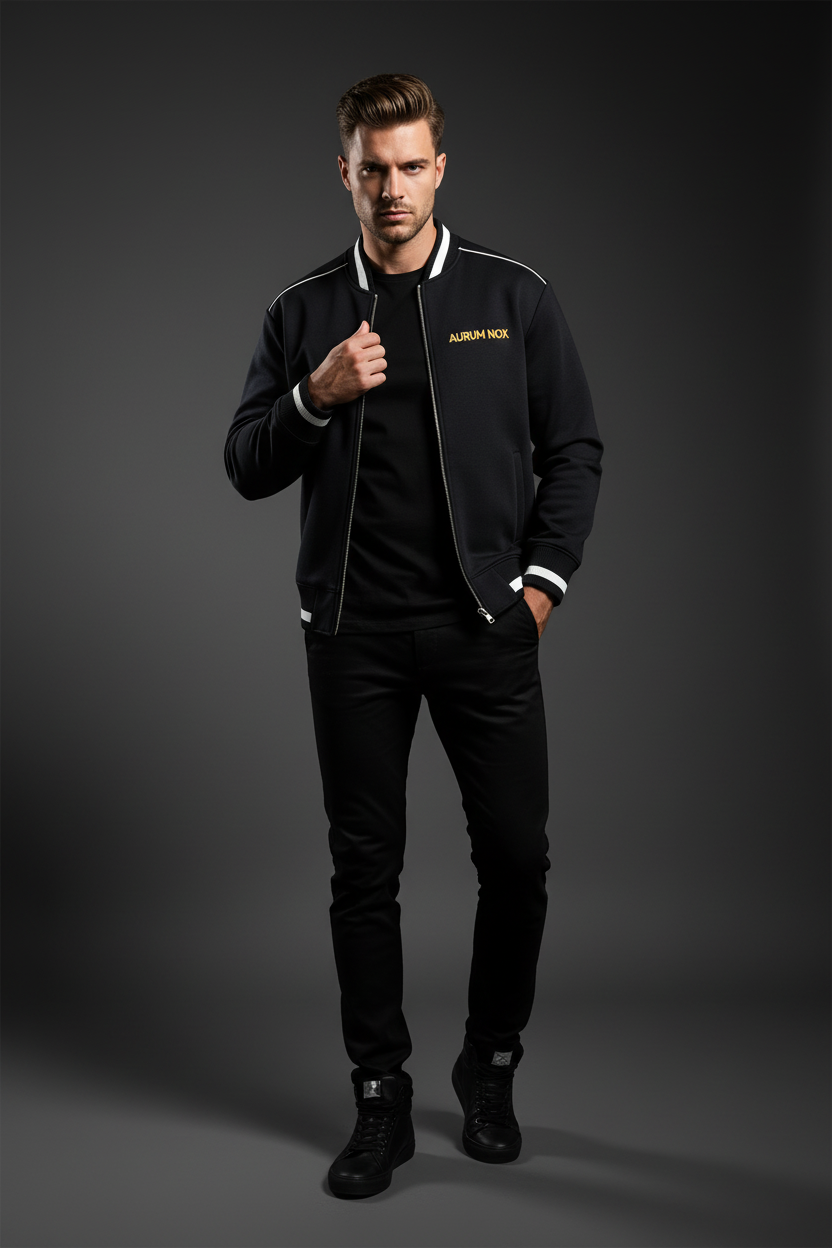 Men Contrast Piping Zip Bomber Jacket