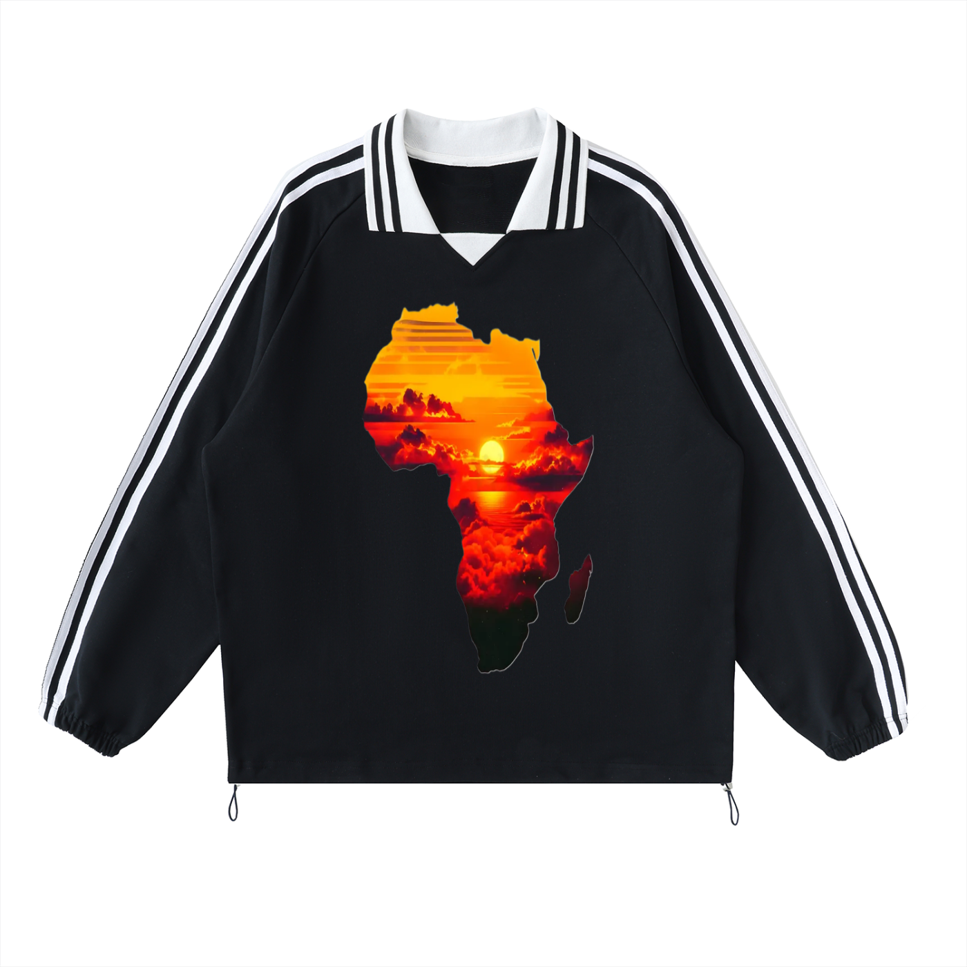 Contrast Striped Lapel Collar Sweatshirt - ACE