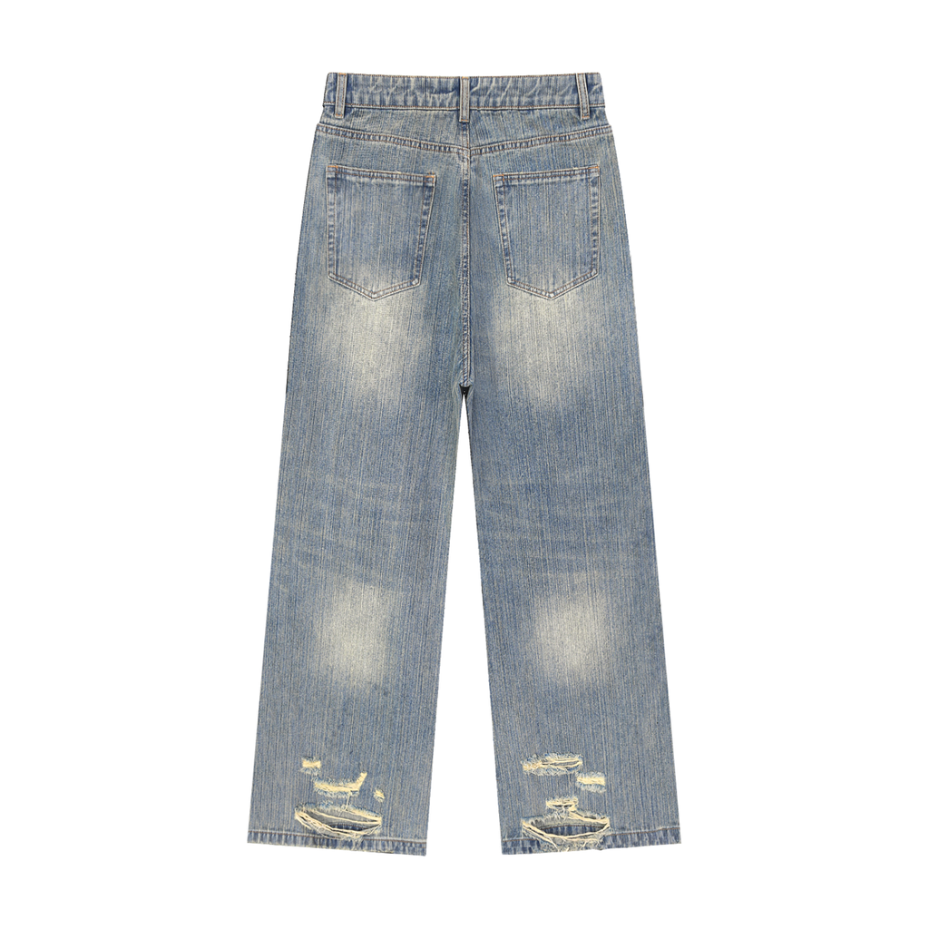 Vintage Wash Distressed Denim Jeans - ACE
