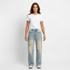 Women Sun Fade Denim Jeans with Raw Hem - ACE