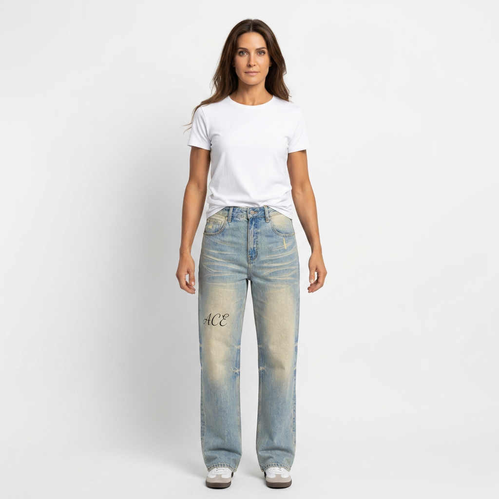 Unisex Sun Fade Denim Jeans with Raw Hem