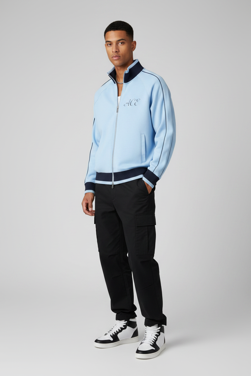 Men Color Block Raglan Sleeve Zip Track Jacket